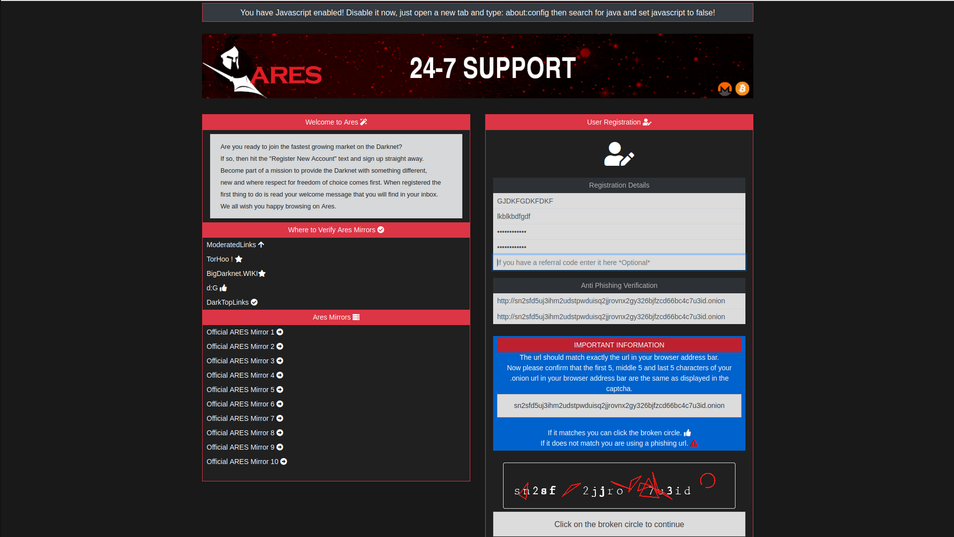 Registration Form Screenshot